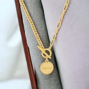 NEW 18K yellow gold pl  paper clip chain believe Christian necklace jewelry B22B